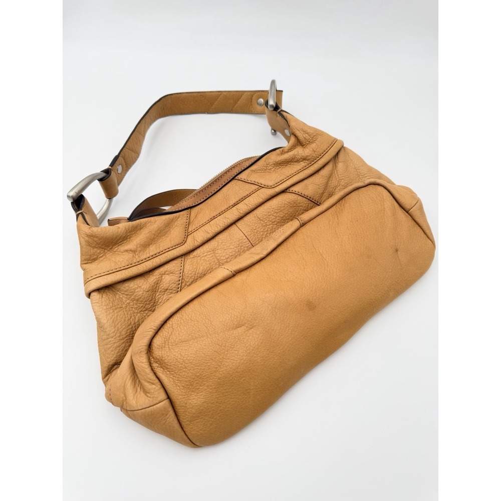 B Makowsky Tan  Leather Hobo Shoulder Bag Purse Leopard Lining Y2K Vintage - Picture 3 of 16